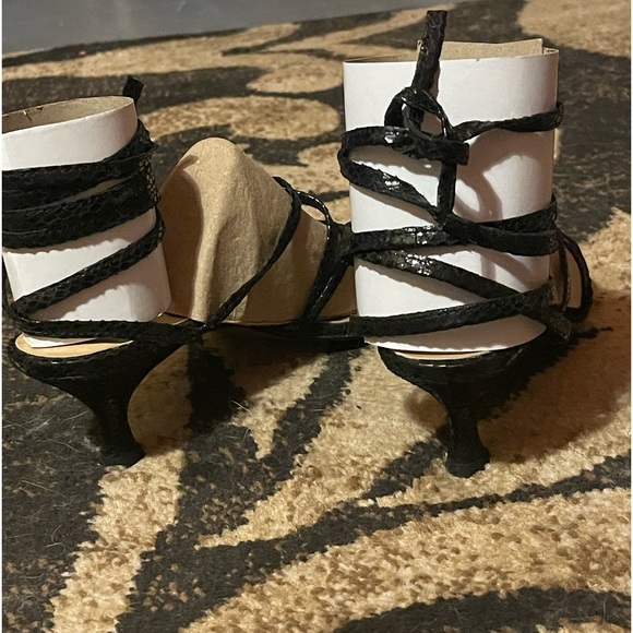 1990s Y2K Colin Stuart Black Strappy Kitten Heel Lace Up Sandals Size 7 - Picture 4 of 5